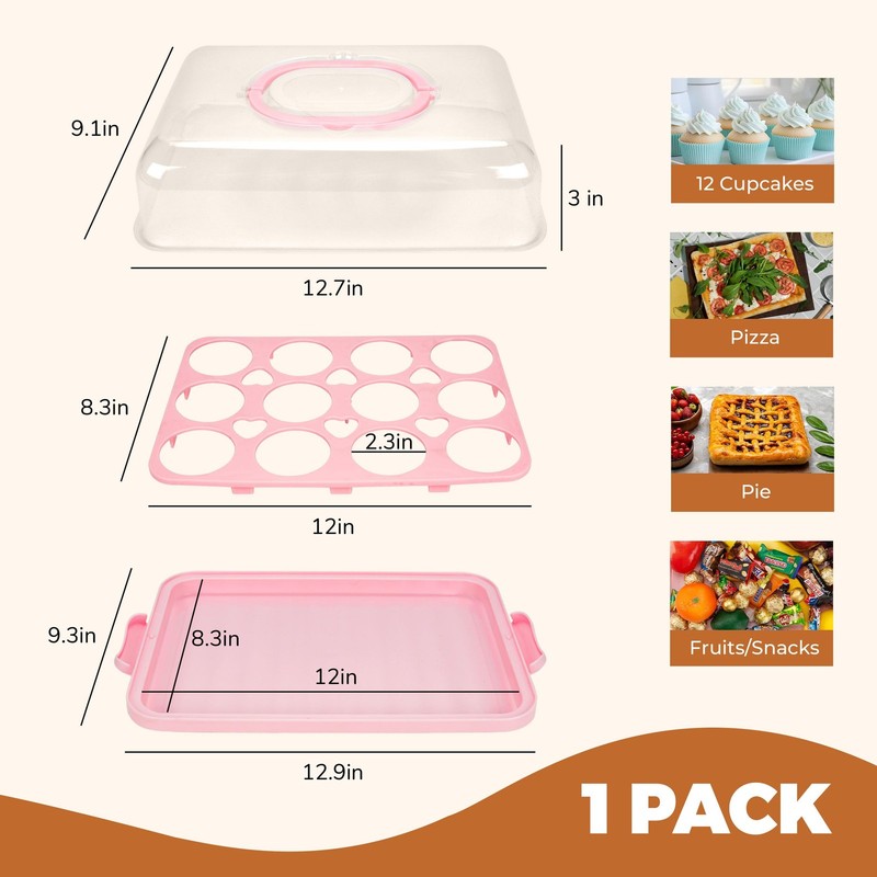Cupcake Containers with Lid Rectangular Cake Carrier 3-in-1 Multipurpose Cupc... gallery
