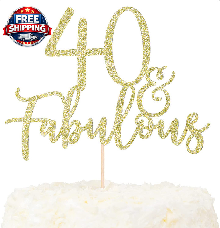40 and Fabulous Cake Topper Gold Glitter for 40Th Birthday Party Cake Decoration gallery