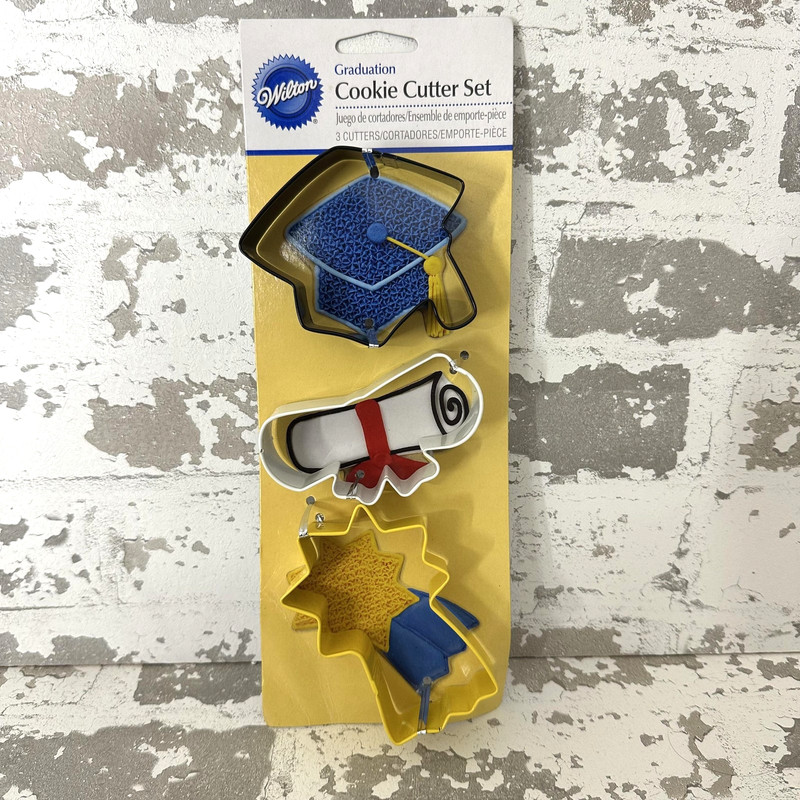 Wilton Graduation Cookie Cutter Set 3pc Multicolor Metal Standard Novelty Shapes