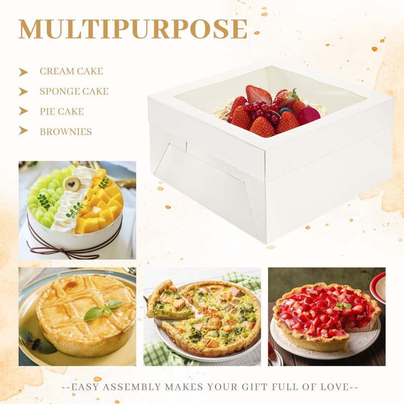 10 PCS White Cake Boxes Window Boards Ribbon Pasteles Dessert 12x12x6 Inch gallery