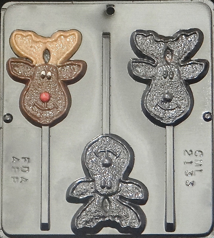 Happy Reindeer Moose Lollipop Chocolate Candy Mold Christmas 2133 NEW