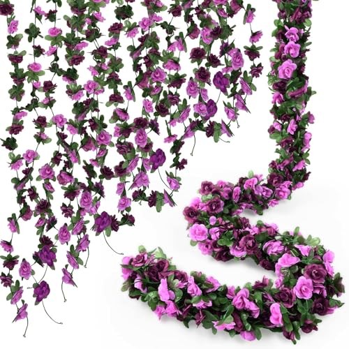 Sherika 9 Pcs 72FT Artificial Flower Garland, Fake Roses Vines Hanging Purple