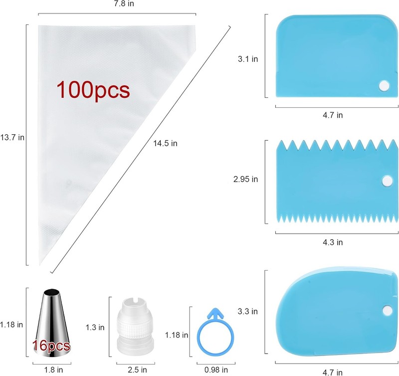 Cake Decorating Kit Piping Bags Tips Set 100pcs 12 Inch Pastry Bags Icing Tips gallery