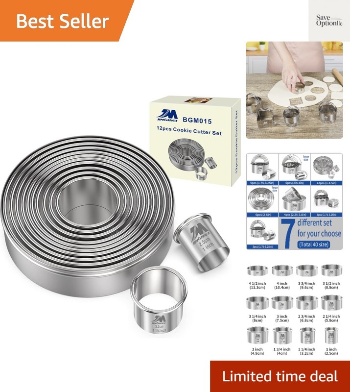 Round Cookie Biscuit Cutter Set 12 Pieces Graduated Circle Pastry Cutters 18/…