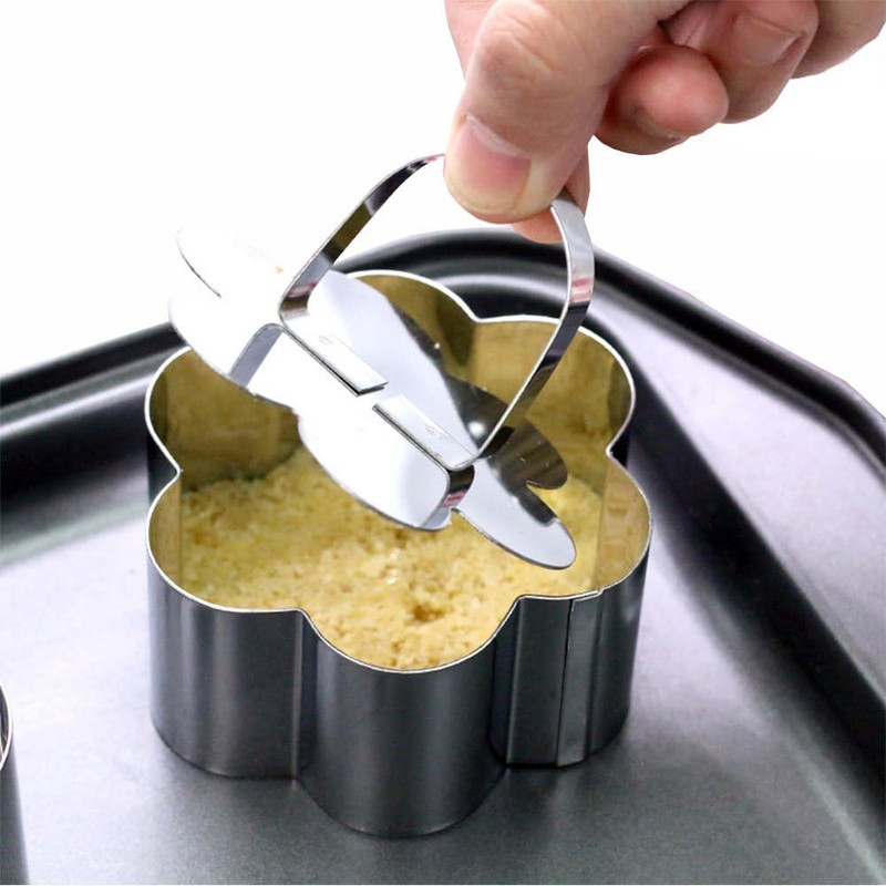 Set of 5 Cake Ring Mold, Stainless Steel 3” Dessert Food Molds with Pushers, Foo gallery