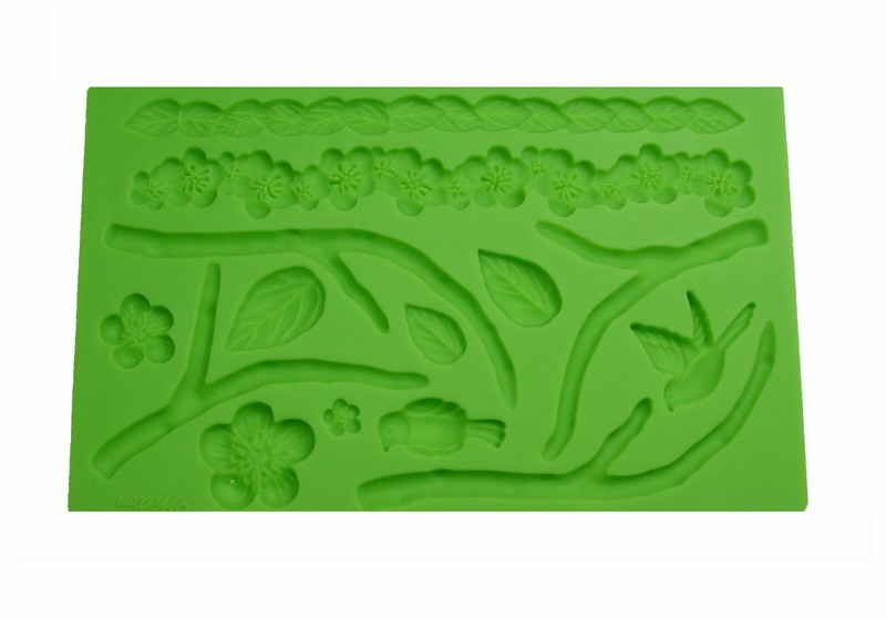 Silicone 3D Wilton Light Green Flowers Leaves and Birds Mold Cake, Icing, Sugar