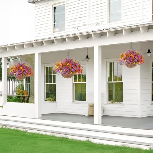 Artificial Faux Hanging Plants Flowers with Basket - 12 Mix Flowers + 1 Basket gallery