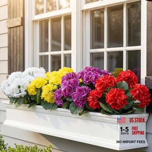 12 Pack Artificial Geraniums for Four Mixed(3 Purple,3 Red,3 White,3 Yellow)