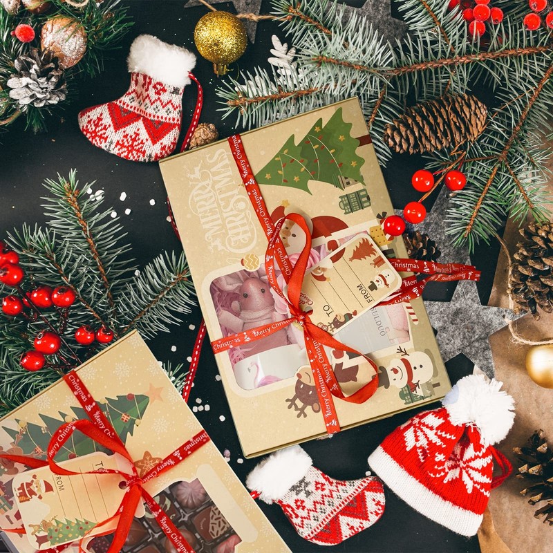 12 Packs Brown Christmas Cookie Boxes with Window for Gift Giving, Cute Carto... gallery