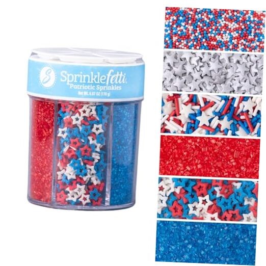 4th of July Sprinkles 6 Cell Jar – Nonpareils, Star Sprinkles, Patriotic