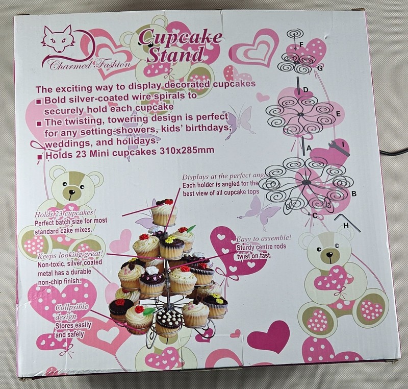 Charmed Fashion Cupcake Stand Holds 23 Mini Cupcakes New In Box Silver Wire NIB gallery