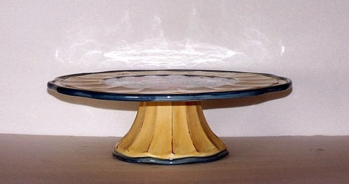 Jay Import Cake Plate Pedestal Cream Robin Egg Blue Fluted Edge Ceramic gallery