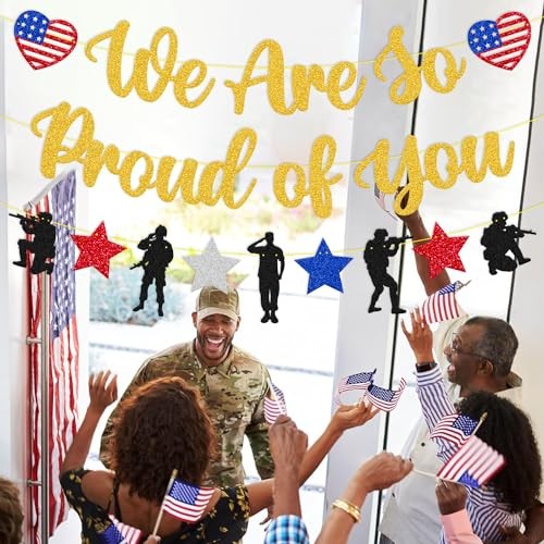 We Are So Proud of You Banner Military Going Away Party Decorations Patriotic gallery