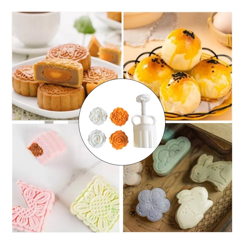 Moon Cake Mould Hand Pressure Cookies Cutter Smooth Exquisite Rose Lotus Shape gallery