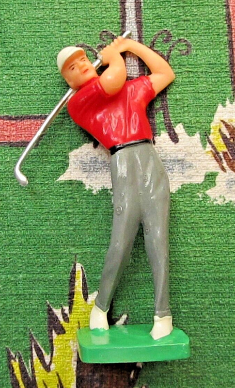 Vintage 60’s Golfer in mid swing cake topper hand painted plastic from Hong Kong