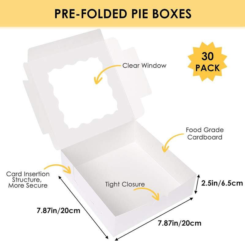 30pcs Bakery Boxes, 8x8x2.5 Cookie Boxes with Window, White Treat Containers for gallery
