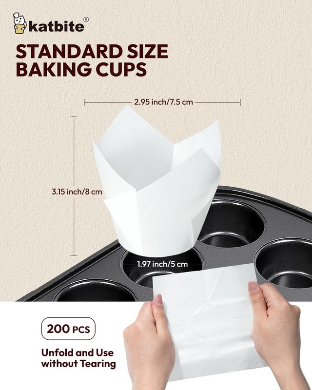 200 PCS White Tulip Cupcake Liners Muffin Baking Cups for Standard Size Pans gallery