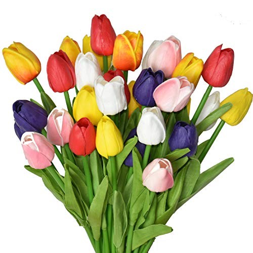 24pcs Multicolor Artificial Tulips Flowers Fake Faux PU Tulip Tulip Flower24 gallery