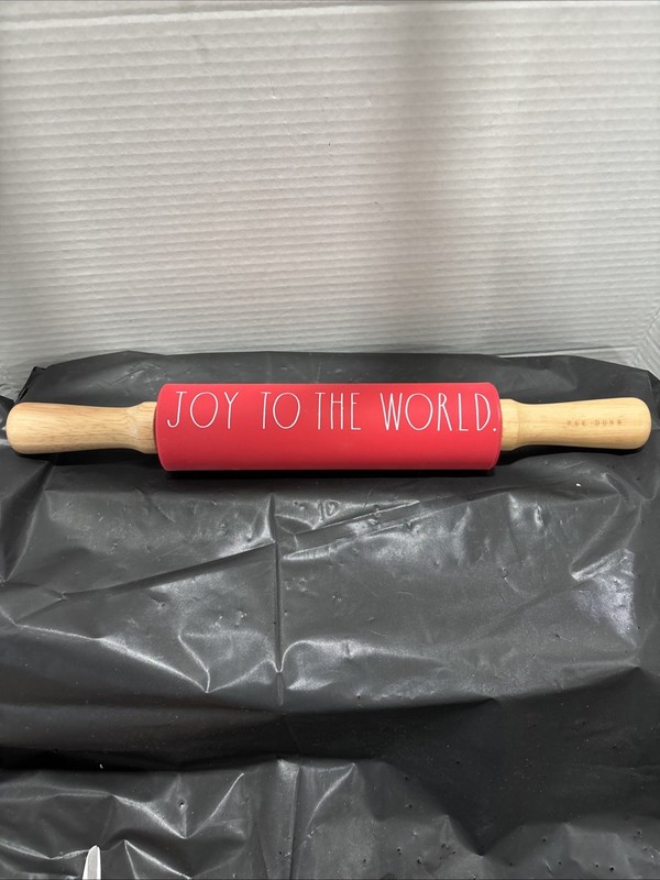 Rae Dunn Joy To The World Rolling Pin Red Holiday Season Baking Wood