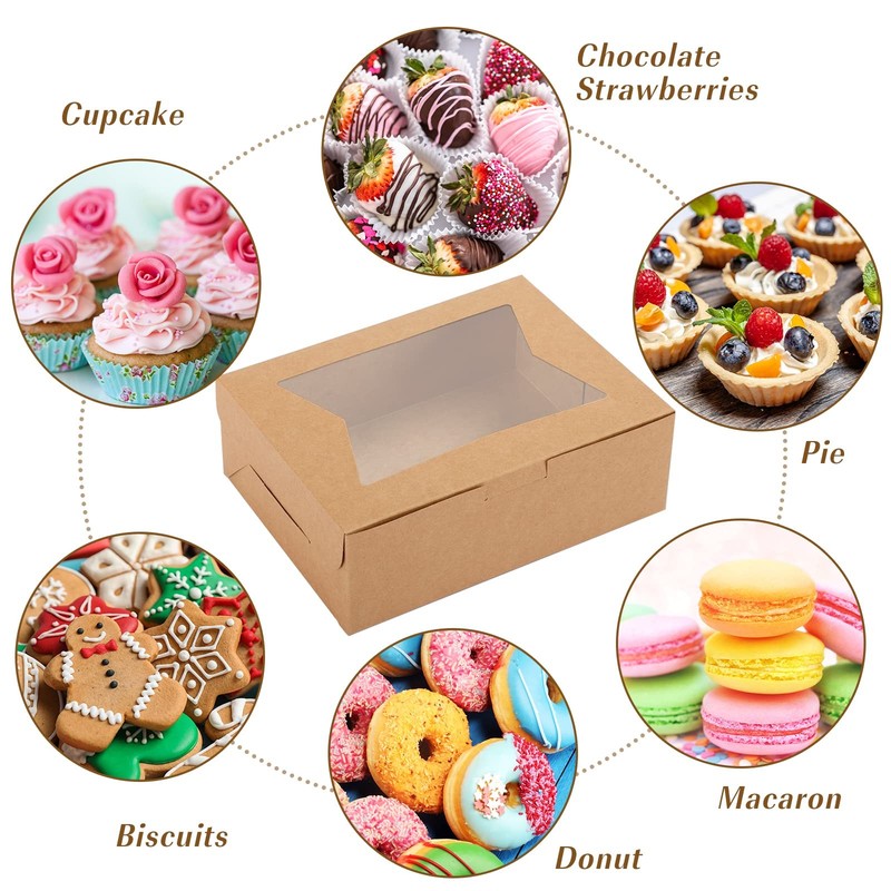 32 PCS 8x6x2.5 Inch Bakery Cookie Box With 3 Style Windows For Dessert gallery