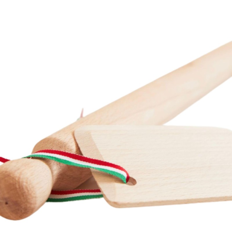 Italian Hand Made Mattarello Pasta Rolling Pin and Dough Scraper Set by