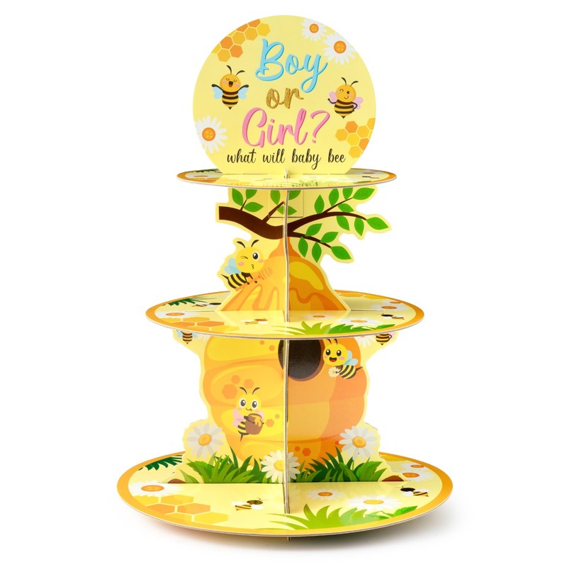 Bee Gender Reveal Cupcake Stand- 3 Tiered Baby Shower Decorations