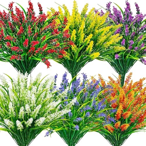 24 Bundles Artificial Flowers for Outdoors Fake Lavender Flowers UV Colourful gallery