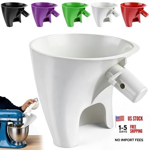 Flour Funnel for Kitchen Aid Mixer – Anti-Splash Accessory – Easy Pour – White