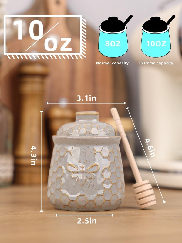 Honey Jar with Dipper and Lid, 10 OZ Ceramic Honey Pot With Bee, Farmhouse Ki... gallery