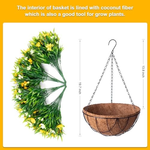 Artificial Hanging Flowers with 12" Basket for Outdoor Decor, Faux B-yellow gallery