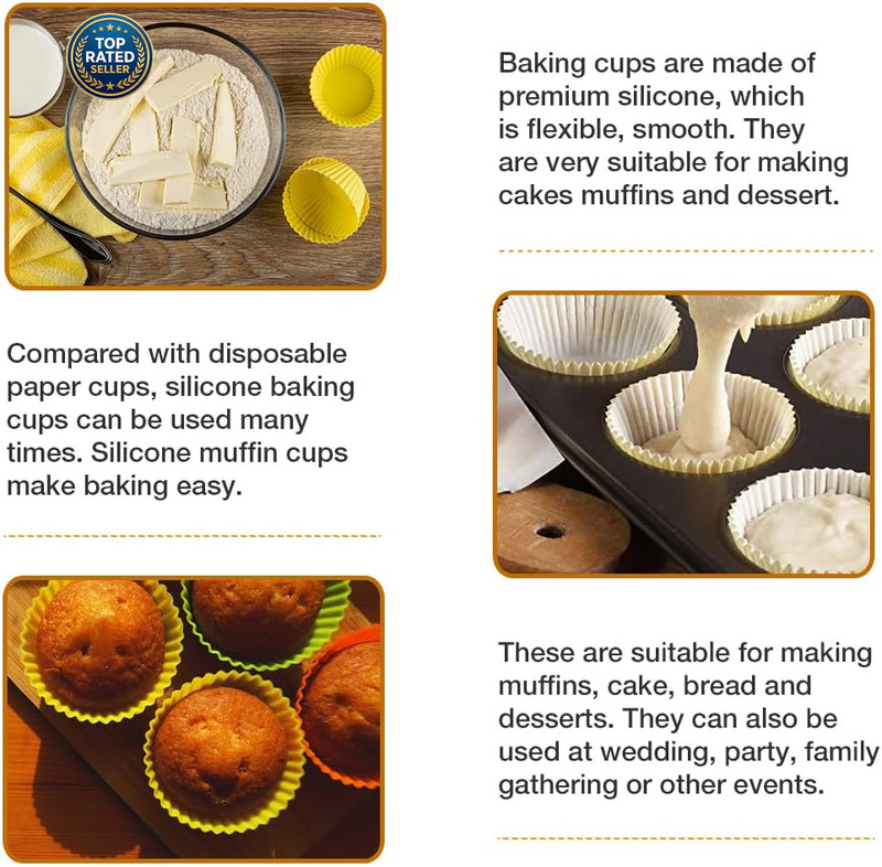 Extra Large Silicone Cupcake Muffin Cups 12 Pack, 3.54 Inch Muffin Liners, Reusa gallery
