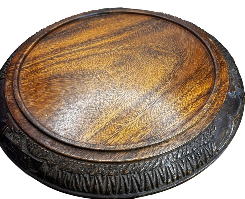 ANTIQUE WOODEN CAKE STAND WITH PEDESTAL LAZY SUSAN RUSTIC COUNTRY FARMHOUSE RARE gallery