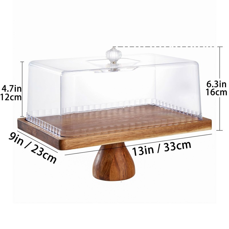 Cake Stand with Lid, 13″ Rectangular Multi-Functional Cake Holder, Acacia Sol... gallery