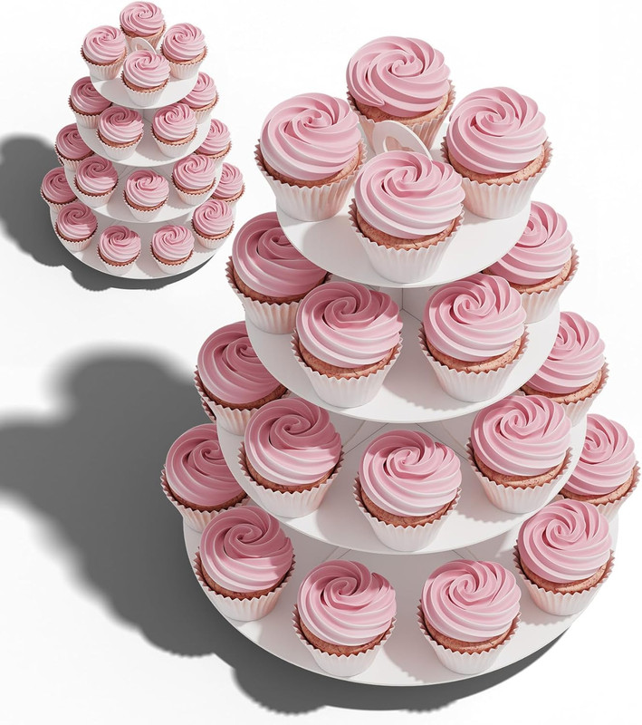 2 Pack White 4 Tier Cupcake Stand Tower, Cardboard Holder for Parties (White)