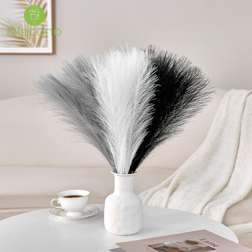 30Pcs Pampas Grass Decor, 17" Black Pampas Grass 30pcs Black White and Grey gallery