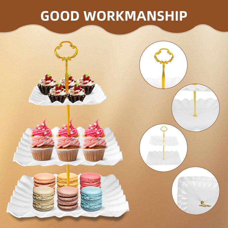 10 Pack Dessert Table Display Set - 4 x Three-Tier Square Cupcake Stands and ... gallery