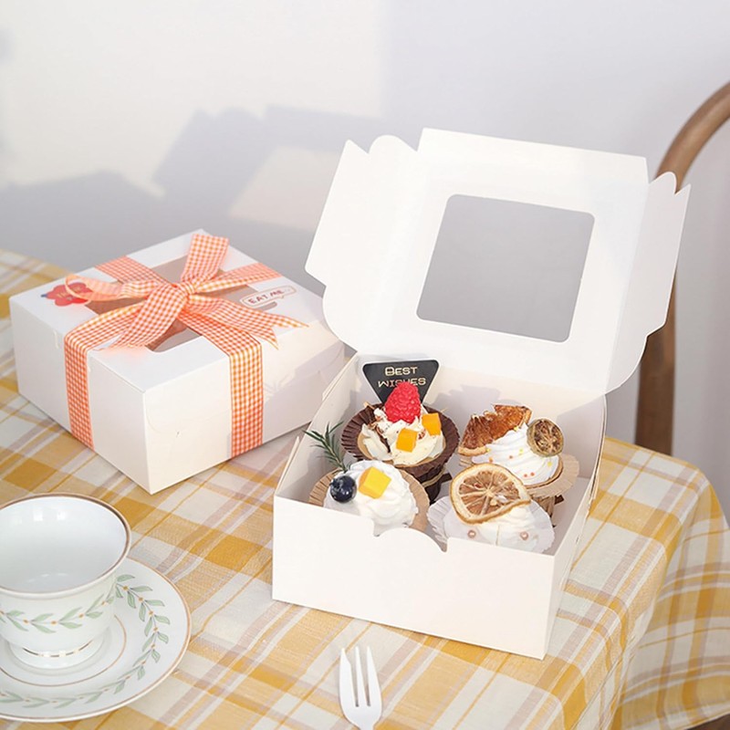 MUMULULU 14 PCS White Paper Cupcake Boxes with 4 Cavity Cookie Gift gallery