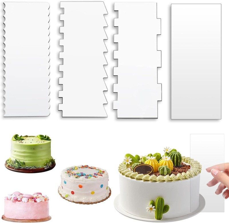 Cake Scraper, 4PCS Clear Acrylic Icing Smoother Stripes Cake Decorating