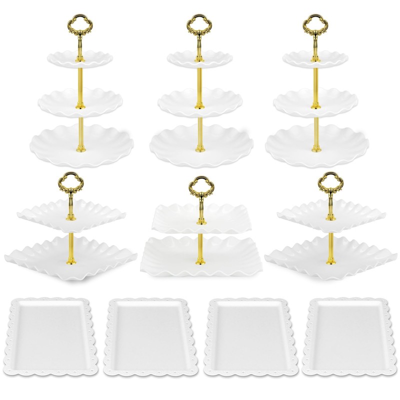 Pack of 10 Cake Stand Set, with 3 x Two-Tier and 3 x Three-Tier Cupcake Stand... gallery