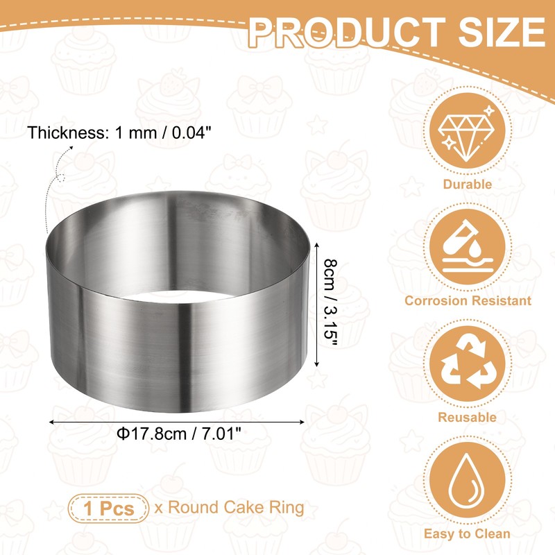 Round Cake Ring, 7.01" Dia x 3.15" H Stainless Steel Cooking Rings gallery