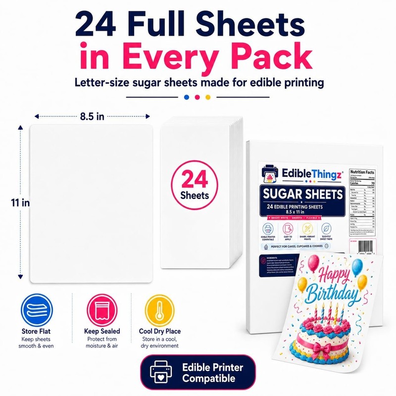 24 Pack 8.5x11 Edible Sugar Sheets - Perfect for Cake Decorations and Images gallery