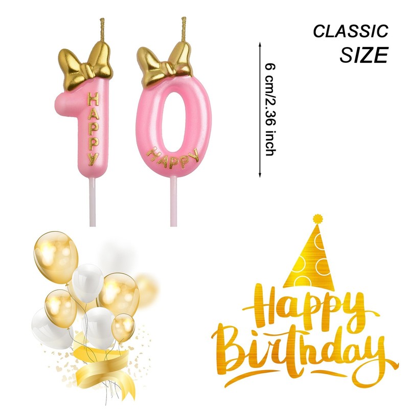 AOOLADA 10th Birthday Candles, Pink Number 10 10, gallery