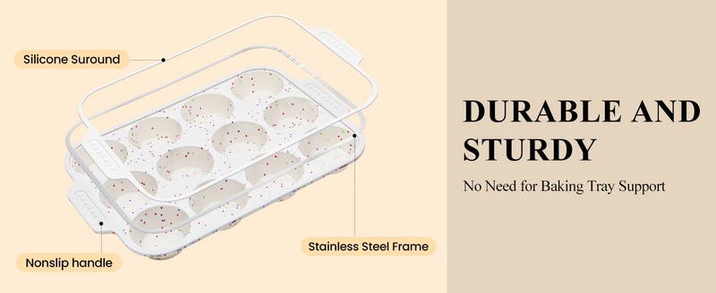 2-Pack Silicone Muffin Pan for Baking with Metal Reinforced Frame, 12 Cups gallery