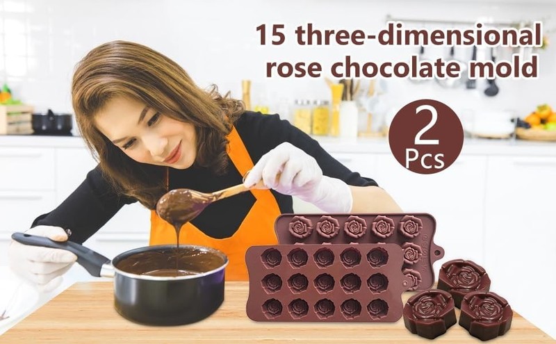 2PCS Rose Flower Chocolate Molds 15 Cavity Silicone Candy Molds Non-Stick Sweet gallery