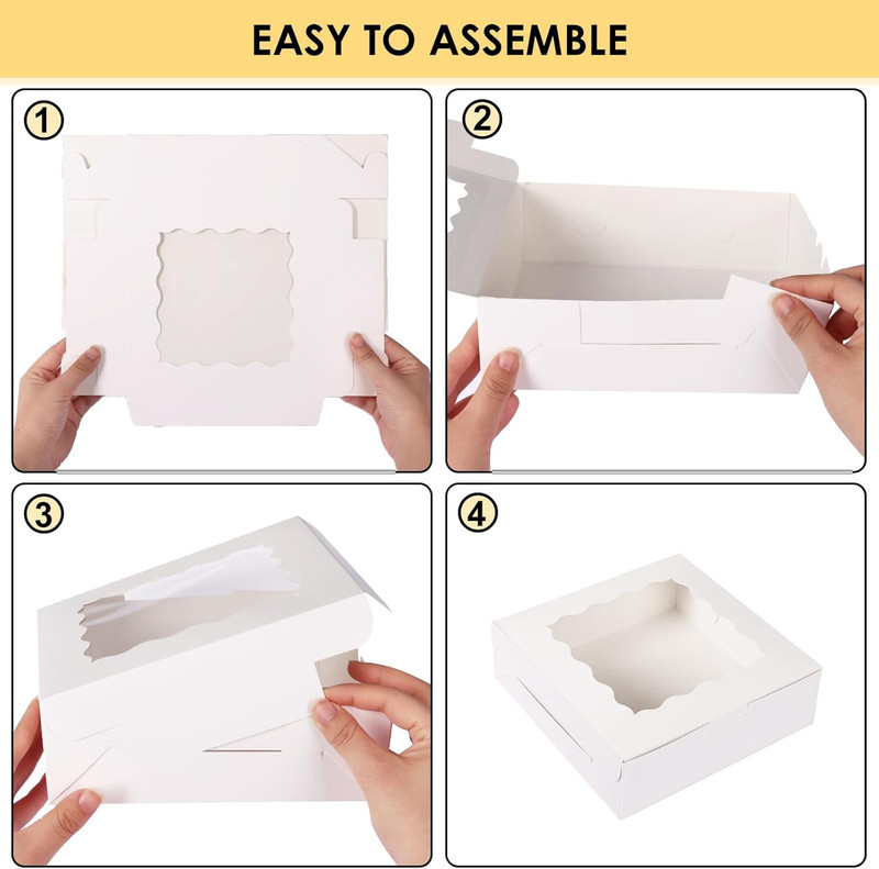 30pcs Bakery Boxes, 8x8x2.5 Cookie Boxes with Window, White Treat Containers for gallery