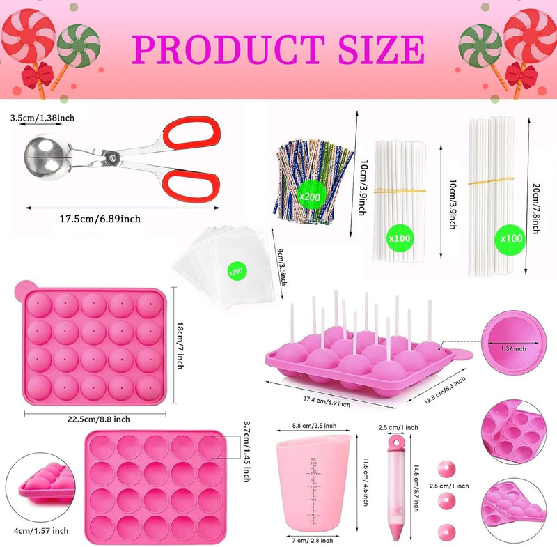 606 Pcs Cake Pop Kit Silicone Lollipop Molds Including Lollipop Sticks Measuring gallery