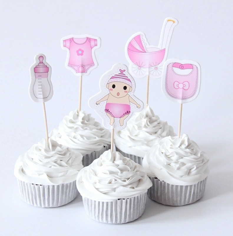 20 Pcs set, girl baby shower Cupcake Toppers Kids Birthday Party Supplies.