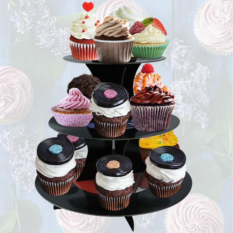 1950'S Rock and Roll Musictheme, 3-Tier Paper Record Cake Stand Cupcake Tower fo gallery