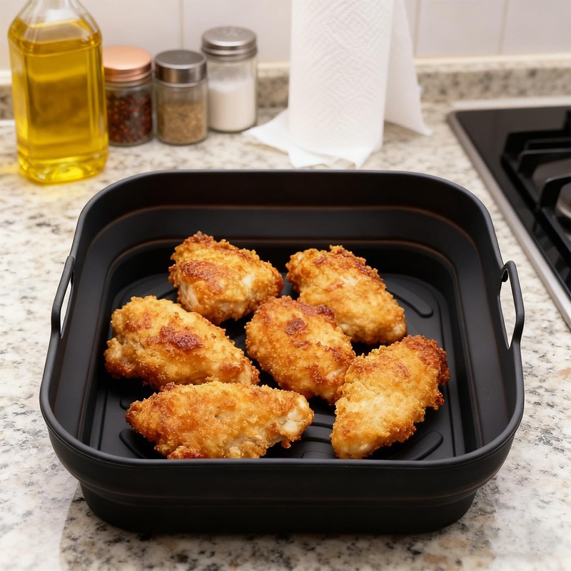 Silicone Square Fryer Liners, Airfryer Collapsible Basket, Reusable Oven Frye... gallery