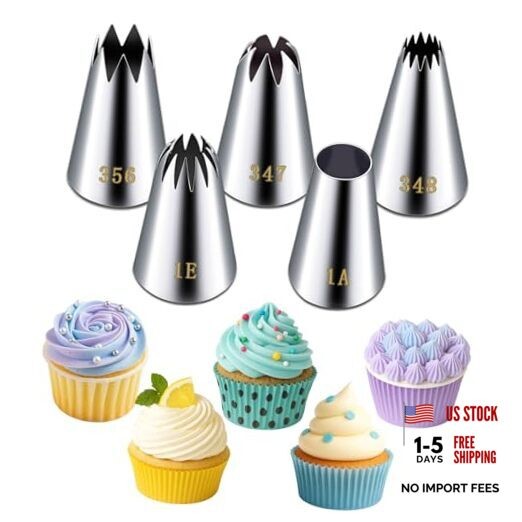 Large Piping Tips Set, Stainless Steel Frosting Piping Kit, 5 Pieces Pastry